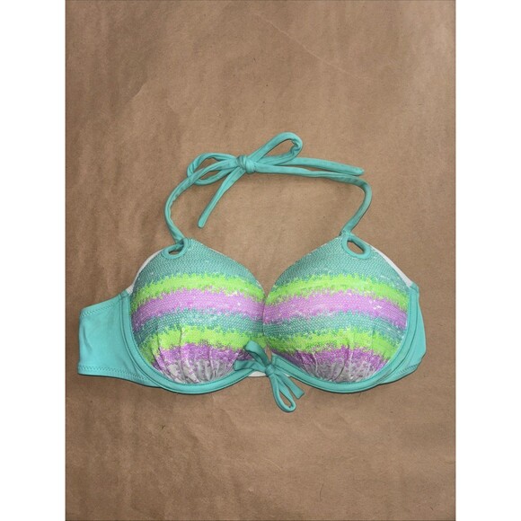 Victoria’s Secret Push Up Bikini Top Size 36B Multicolor Sequins - Picture 1 of 7
